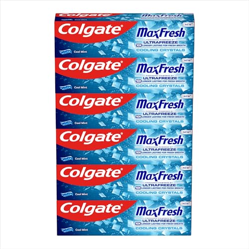 Colgate Max Fresh Cooling Crystals Toothpaste, Cool Mint, Anticavity Toothpaste, 10x Longer Lasting Cooling*, Toothpaste Multipack, 6 Pack, 75ml Tubes