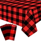 6 Pcs Lumberjack Buffalo Plaid Tablecloth, Black and Red Rectangle Table Cover Plastic Waterproof ,...