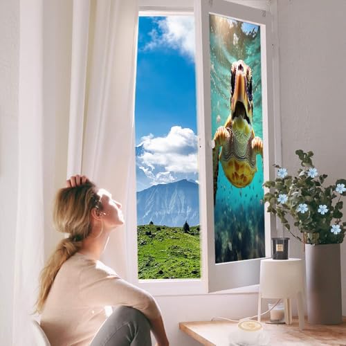 Vinilo para ventana efecto esmerilado con tortuga marina vintage 17.7x23.6 pulg miniatura 6