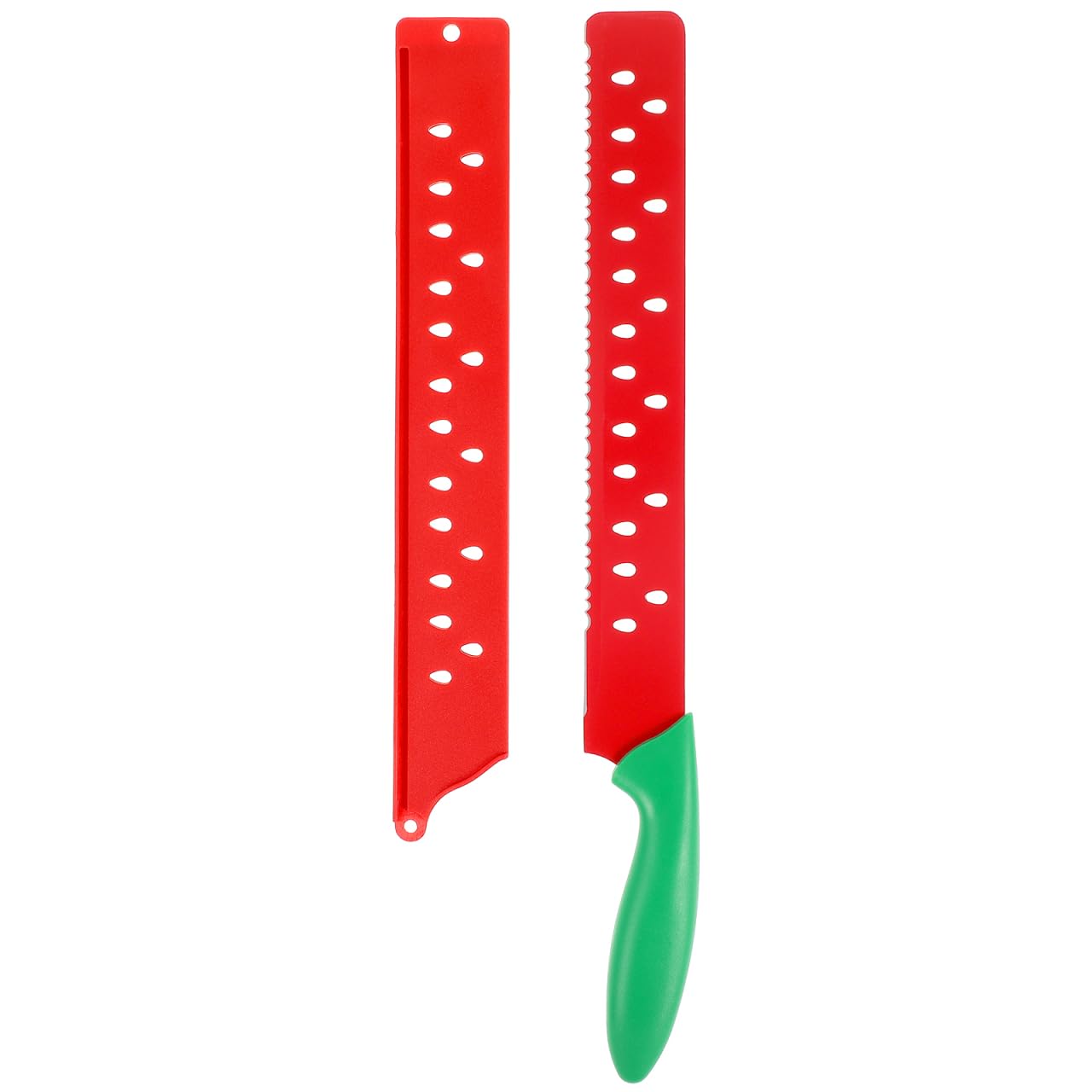 YARNOW Wassermelonenschneider 43.5 cm Großes Melonenmesser mit Schutzhülle Edelstahl Wellenmesser für Wassermelone Obst Brot Kuchen Profi Brotschneider Rot Grün Küchenhelfer