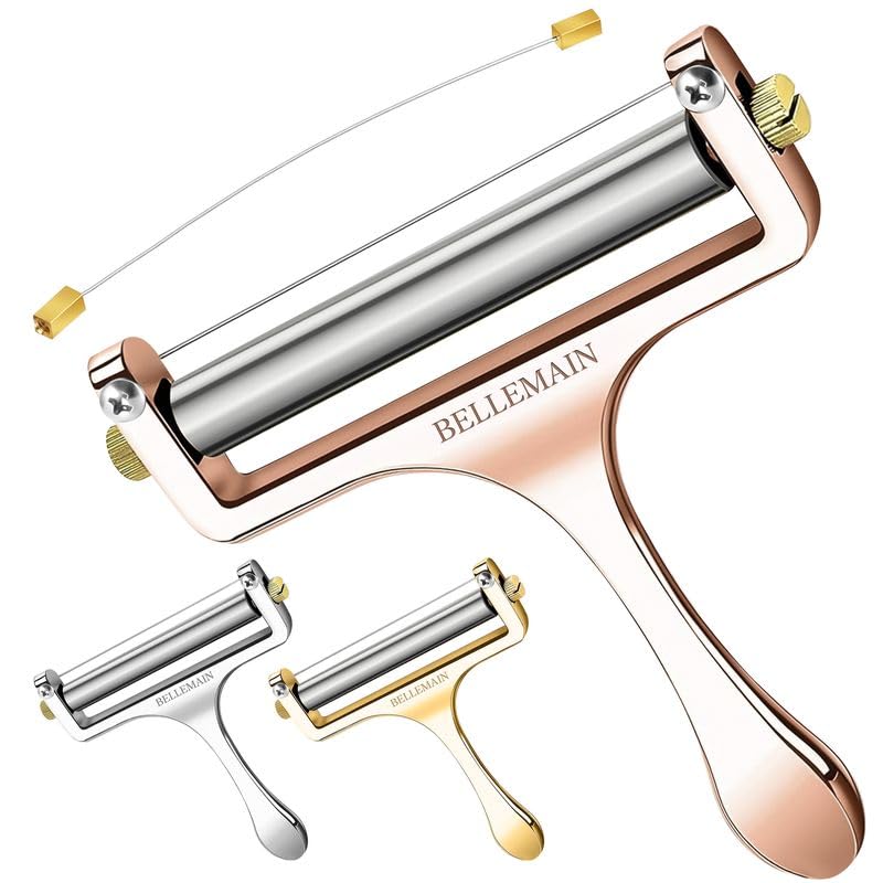 Bellemain Stainless Steel Wire Cheese Slicer - Hand Held Cheese Cutter for Cheddar Gruyere Raclette Mozzarella Block Adjustable