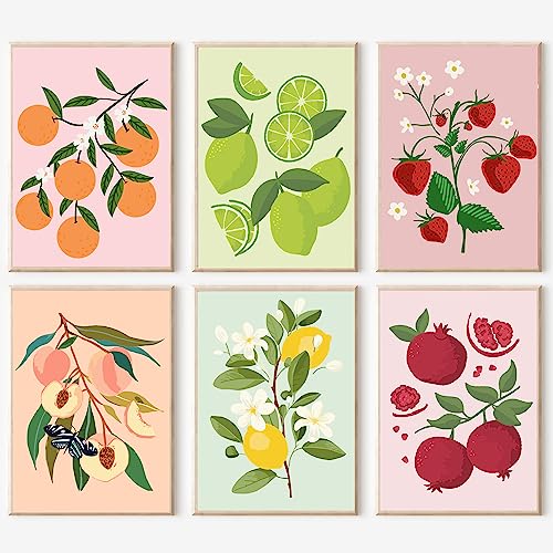 cupmod 6Pack Paint by Number for Adults and Kids,DIY Acrylic Painting Paint by Numbers Kits on Canvas Without Frame,Fruit Oil Painting for Home Wall Decor 7.8x11.8inch