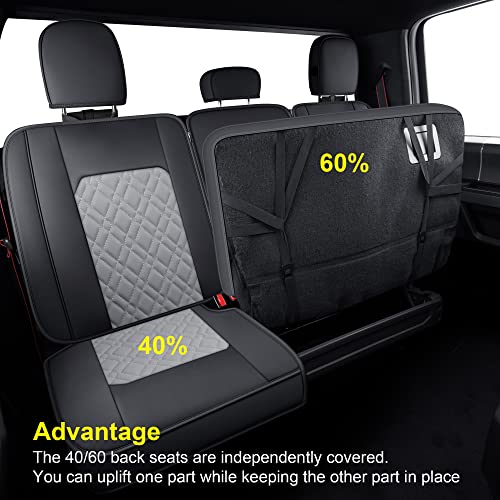 Image of LUCKYMAN CLUB F150 Full-Set Seat Covers J03-Q3 with Waterproof Faux Leather, Fit 2015-2026 Ford F150 and 2017-2026 F250 F350 F450 (Full Set, Black-Gray)