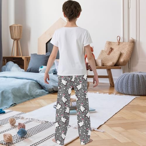 Boy's Lounge Pants Christmas Dancing Penguin Gray Kids Jogger Pants Elastic Waist Long Bottoms with Pockets 6-14 Y3