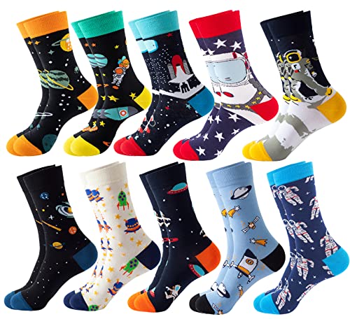 Hisonwel Hombres Gracioso Calcetines, coloridos, divertidos, novedosos, de algodón, Funky Crew, paquete de calcetines, Estampado Miedoso Moda Casual Vestido Calcetines (Outer space) Cover