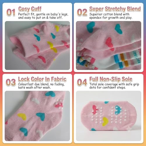 Unisex Baby Non Slip Socks, 12 Pairs Soft Cotton Cartoon Ankle Crew Socks, Breathable Anti-Slip Floor Crawling Socks with Grips for Kids Toddler Infant Boys Girls 0-1/1-3/3-5 Years - Image 6