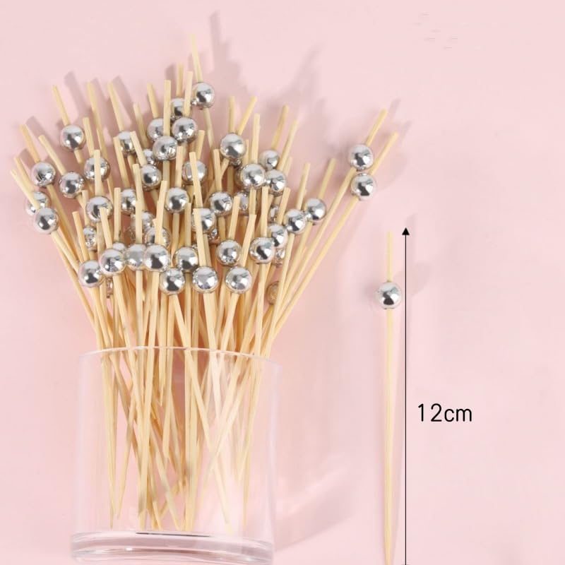 Xiao Hua 12cm Disposable Fruit Skewer Creative Cocktail Skewer Sushi Dessert Creative Decoration Disposable Bamboo Skewer (Gold)