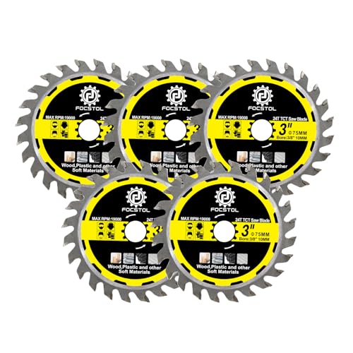 FOCSTOL Disco Madera TCT - 5 piezas 75mm x 10mm Disco de Corte para Cortar Madera Plástico
