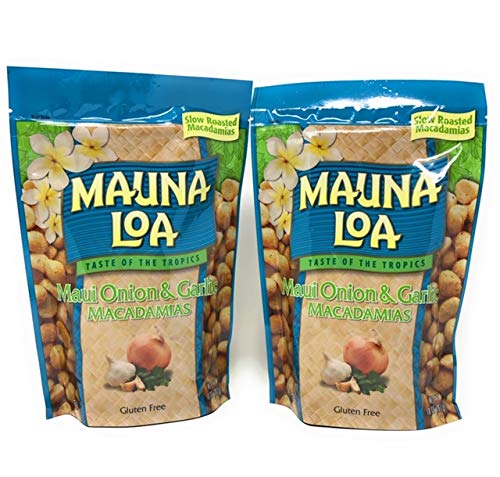 Mauna Loa Maui Onion & Garlic 2 Bag Value Pack! - Set of (2)10 Ounce Resealable Bags! Slow Roasted Macadamia Nuts from Hawaii! Gluten Free! Great Snack from Hawaii! Hawaiian Gift for Any Occasion!