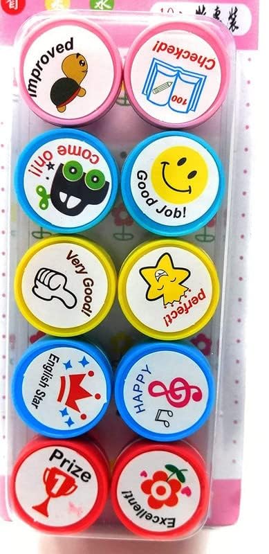 TOYSM Reward Stamper Kit with 10 Pcs Mix Design Small Stamps, Motivational Educational Toys Art and Craft School Supplies Multicolor Learning Toy Coloring & Stamping Set for 3+ Year Kids (B0CPJR25VW) Amazon Price History, Amazon Price Tracker