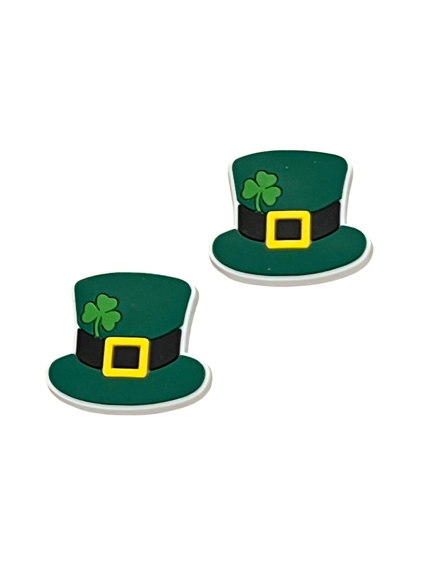 St. Patrick's Day Shoe Charms, Leprechaun Hat Design with Shamrock, Green, 2-Pack