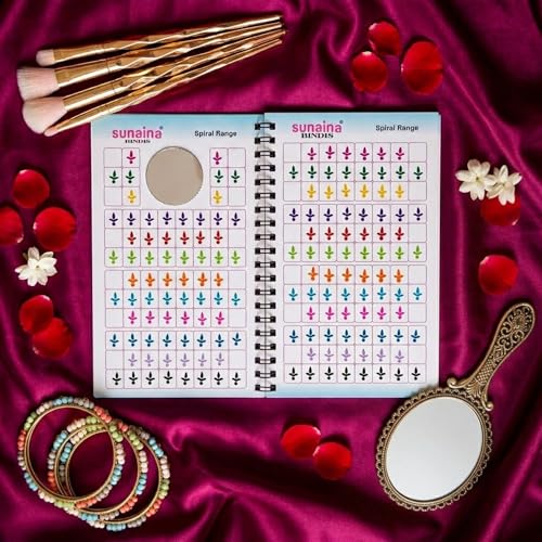Image of SUNAINA Fancy Multicolour Kalyanam Bindi Book for Women & Girls - Spiral Range Sticker Bindiya with Mirror, Velvet Material Long Lasting Skin Friendly Adhesive, Perfect for Daily Wear, Weddings & Festivals | Pack of 1 | 350+ Bindi in a Book