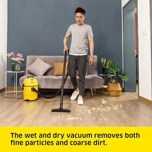 Image of Karcher WD 1 Classic Multi-Purpose 4 Gallon Wet-Dry Shop Vacuum Cleaner with Floor Nozzle, Crevice Nozzle, Blower Feature, Compact Space-Saving Design, 900W