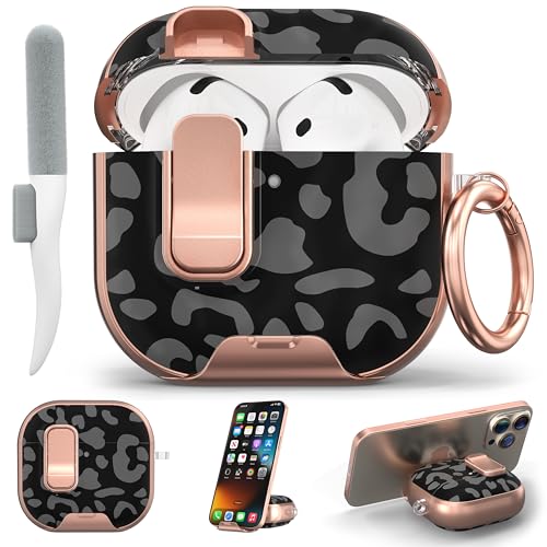 Image of for AirPods 4 Case 2025 with Safety Lock & Foldable Phone Stand, Rose Grey | Double Drop Protection,Two-Piece Design, Airpod 4 Case with Keychain & Cleaner Kit, Support Wireless Charging, Shockproof