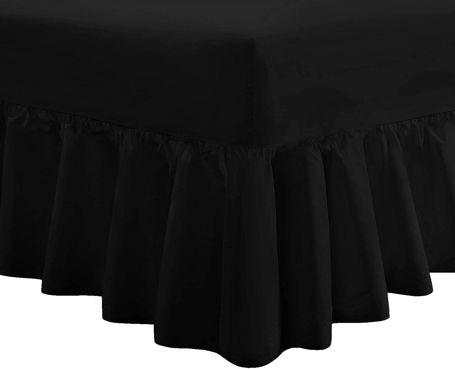 Ocean Nights Luxury Polycotton Fitted Valance Sheet 25cm Box Easy Care Frilled Valance Sheets Single Double King and Super King (Black, Super King)