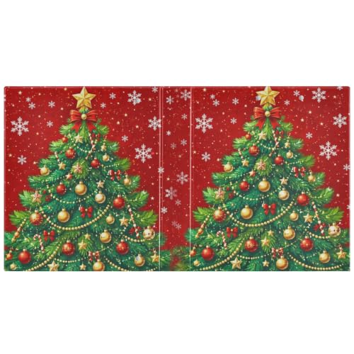 Image of Christmas Tree Snowflakes Red 3 Ring Binder with 2 Interior Pockets 1.5 inch Binders 3 Ring Heavy Duty Fit 8.5 inch x 11 inch Letter Size for Office School, 2 Pack