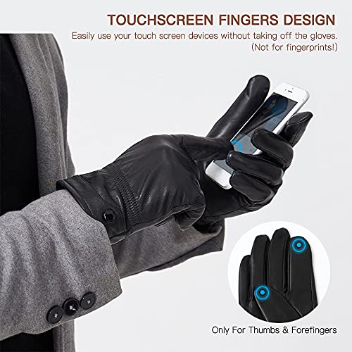 Luvas de inverno com tela sensível ao toque,Luvas de inverno masculinas Luvas de couro de carneiro r