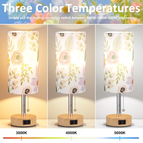 Image of Flower Bedside Table Lamps Set of 2 - Bedroom Lamp for Desk, AC Outlet
