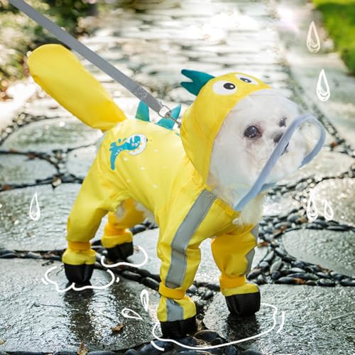 BocollMoon 犬 レインコート 犬用雨具 大型犬 中型犬 小型犬 対応全身カバー 防水 撥水 透明フード/足カバー/取り外し可能なしっぽカバー/夜間反射テープ/リード穴付き 胸元スナップボタン着脱簡単 高耐久で摩耗しにくい 恐竜の可愛いおしゃれデザ