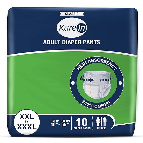 STARYOGA KareIn Classic Adult Diaper Pants, XXL-XXXL, 101-165 Cm (40"- 65"), Pack of 1(10 Count), Unisex, No Leakage, Elastic Waist, Wetness Indicator