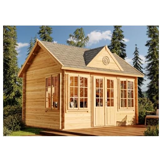 Alpholz Gartenhaus Clockhouse-28 aus Massiv-Holz | Gerätehaus mit 28 mm Wandstärke | Garten Holzhaus inklusive Montagematerial | Geräteschuppen Größe: 420 x 320 cm | Satteldach Natur