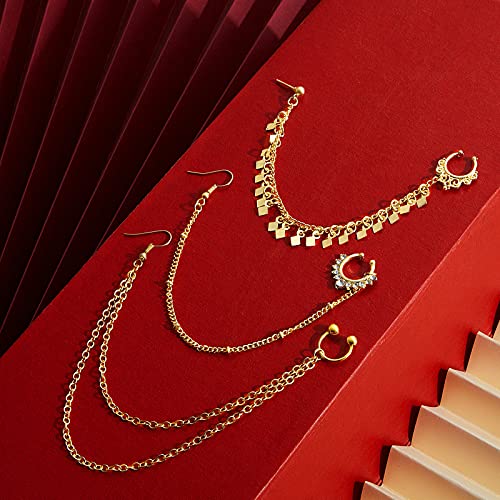 3 Pieces Nose Hoop Chain Rings Double-layer Septum Non Piercing Nose Hoop Ring Dangle Chain Earrings3