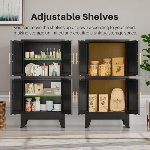 Image of winiowa 47 inch Tall Kitchen Pantry Cabinet, Metal Storage Cabinet with Doors and Adjustable Shelves, Black Freestanding Pantry Cabinet for Kitchen, Dining Room, Living Room, Laundry Room, Bathroom