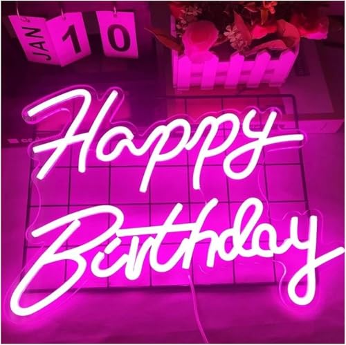 Décoration de fête au néon blanc avec message Joyeux Anniversaire coloré