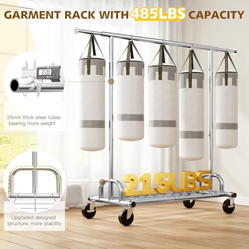Raybee Clothes Rack Heavy Duty Clothing Rack Load 485Lbs Rolling Clothes Racks For Hanging Clothes, Commercial Garment Rack Heavy Duty Clothes Rack Collapsible & Portable Clothing Rack With Wheels thumb #1