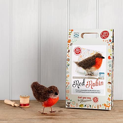 The Crafty Kit Company British Birds Robin Needle Felting Kit containing 100% British Wool, Felting Needles, High Density Sponge, Colour Instructions for Creative Children and Adults