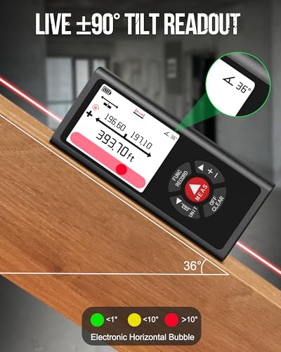 Dual Bilateral Laser Distance Measuring Tool Sturdy Aluminum Casing Magnetic Back, 393Ft/120M Rechargeable Area Volume Measure with Angle Sensor Level Bubble Ft/in/M Units