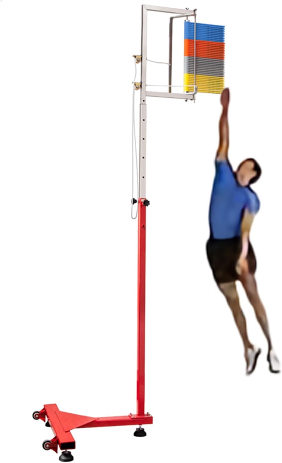 Adjustable Height Vertical Jump Tester for Volleyball Training, Stand-Alone Measurement Aid, High Jump 5.5 to 12 Ft, Solo Practice with Drawstring Reset System