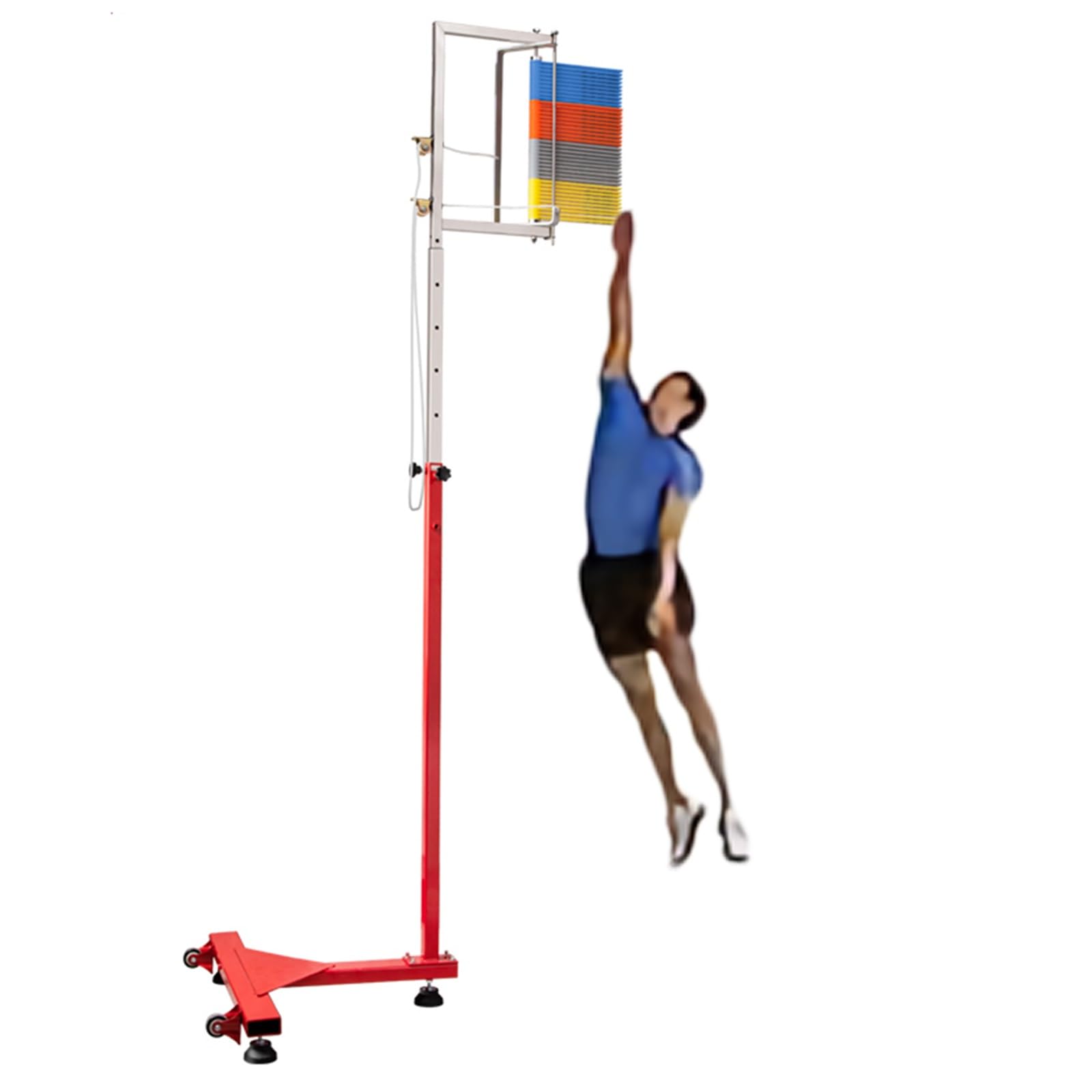 Adjustable Height Vertical Jump Tester for Volleyball Training, Stand-Alone Measurement Aid, High Jump 5.5 to 12 Ft, Solo Practice with Drawstring Reset System