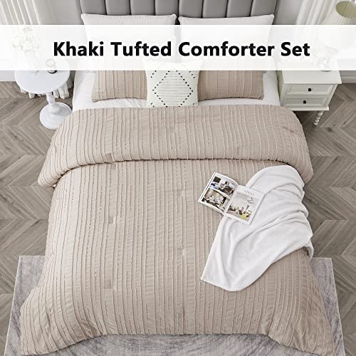 Andency Khaki Comforter Set King Size, 3 Pieces Boho Tufted Bedding Comforter Set, All Season Lightweight Soft Microfiber King Bed Comforter Set (1 Boho Comforter & 2 Pillowcases) #TOP6