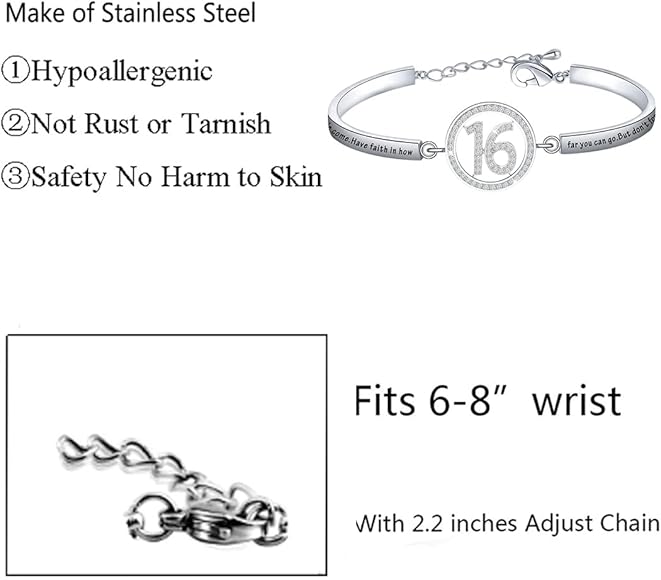 FUSTMW Happy 16th Birthday Gifts Sweet 16 Bracelet Sixteen Birthday Sweet 16 Jewelry Gifts for Girls Daughter Bracelet