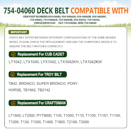 Image of 754-04060 Belt 1 /2 inchx96.5 inch for Troy Bilt Cub Cadet MTD Craftsman Aramid Cord | Fits 42 inch Troy Bilt, for Cub Cadet, for MTD, for Craftsman mowers, replaces 754-04060A /B /C 954-04060 /B /C