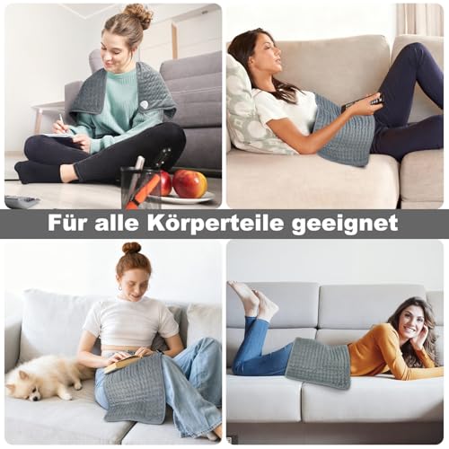 Heizkissen mit Abschaltautomatik, 84 x 43 cm Elektrisches Wärmekissen mit Schneller Heiztechnik und Timer, Sicheres Wärmepads aus Weiches Flanell für Rücken Nacken Schulter, Grau