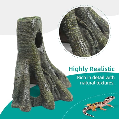 Image of Aquarium Decor Corner Tree Stump Trunk Hollow Betta Cichlid Cave Rocks, Reptile Tank Accessories Climing Ramp for Reptiles, Amphibians, Leopard Gecko, Snake, Lizard, Frogs, Fish