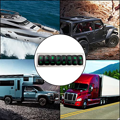 Image of Customize 8 Gang Rocker Switch Panel Green Led UTV Toggle Switch Panel for Car Marine Boat Yacht Jeep Can Am 12V 24V