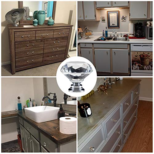 Yourgift 6 Pack Drawer Knobs Diamond Shaped Crystal Glass 30Mm Cabinet Knobs Pull Handles (30 Mm, 6 Pack, Silver) #TOP6