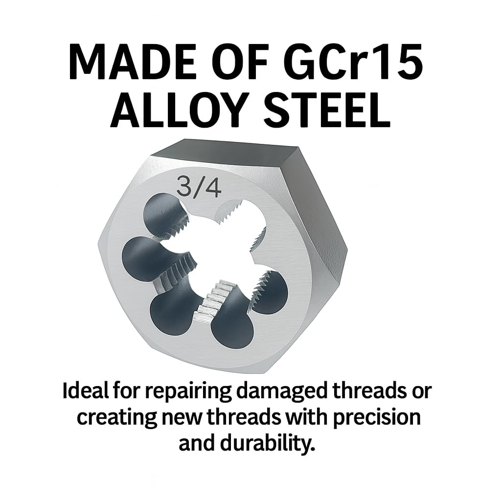 Juego de machos y terrajas de 1/4"-18 NPT – Combinación de macho de roscar y terraja hexagonal de acero aleado GCr15, herramienta de reparación de roscas cónicas para accesorios de tubería cónicos