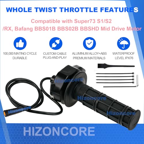 Image of Full Twist Throttle for Super73, Ebike Throttle 3Pin Grip Kit, 12V-72V Plug and Play for Bafang Mid Drive Kit, 7 /8 inch 22mm Handlebar Electric Bike
