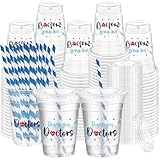 50 Pack Thank You Doctors Cups Bulk 16 oz Disposable Clear Plastic Drinking Cup with Lid and Straw National Doctor Day Appreciation Gifts Bulk for Medical Staff Nurses Healthcare Worker Party Supplies