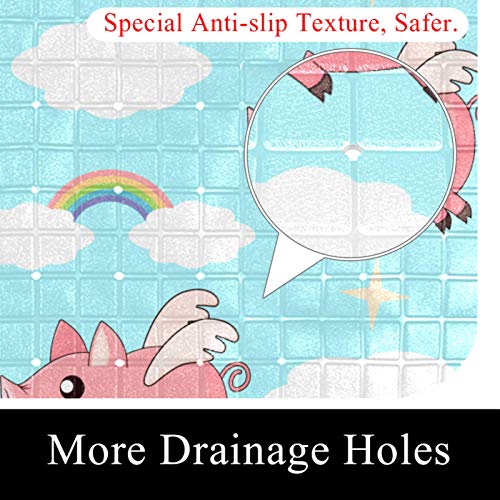 Alfombrilla de baño para niños pequeños con estampado infantil de cerdito y arco iris 3