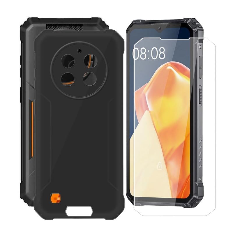 Custodia Per Oukitel WP28 (6.52'') Con Vetro Temperato Incluso – Cover Morbida In Silicone TPU Antigraffio, Ricarica Wireless, Nero
