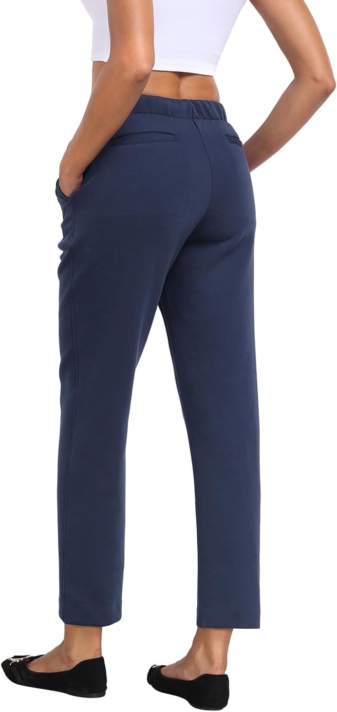 Women's Work Casual Pants Women Pull On Pintuck Slacks Trousers Stretchy Sweatpant with Pockets - Image 3