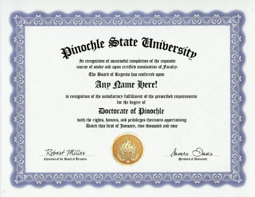 Miniatura 1 de Pinochle Juego Juego Jugador Grado personalizado Gag Diploma Certificado de doctorado (divertido broma regalo personalizadosNovedad)