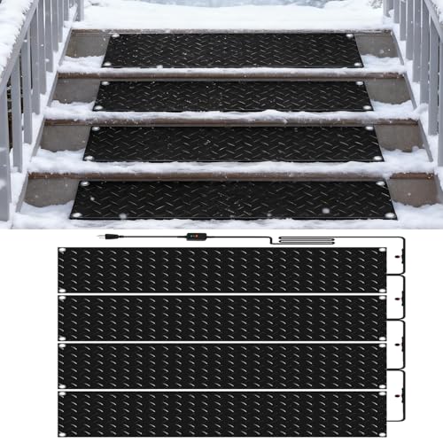 融雪マット 通路 車庫 玄関 屋外 階段用、110v 加熱融雪マット 転倒防止 凍結防止 滑り止め 積雪防止 融雪システム 冬の屋外用 コンクリートの通路、私道、歩道、屋外の階段用 融雪速度1H/3in 1.8m 電源コード付き(4枚,10 in*48 i