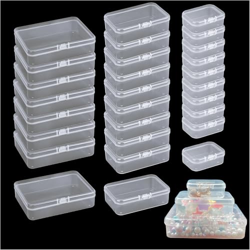 Image of Bead Organizers and Storage-28 Pcs Small Plastic Boxes,Mini Clear Plastic Storage Boxes with Lids,for Jewelry Making Organizer,Containers Hair Accessories, Earrings,Crafts,Sewing Supplies Bead Storage