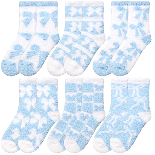 Image of Skicuff 6 Pairs Women Fuzzy Socks Bulk Slipper Warm Sleeping Crew Socks for Women Men Microfiber Soft Holiday Teacher Gifts